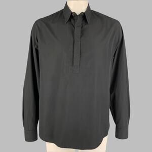 BARENA Size XL Black Cotton Hidden Buttons Long Sleeve Shirt